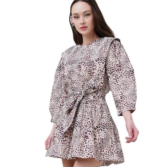 Sea New York Calla Belted Tunic Dress Mini Cheetah Leopard Long Sleeve Brown 4 - Picture 1 of 12